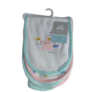 Gerber Just Born Baby Girl 3 Pack Pink Star Fish, Octopus Fish, Swir Burp Cloths
